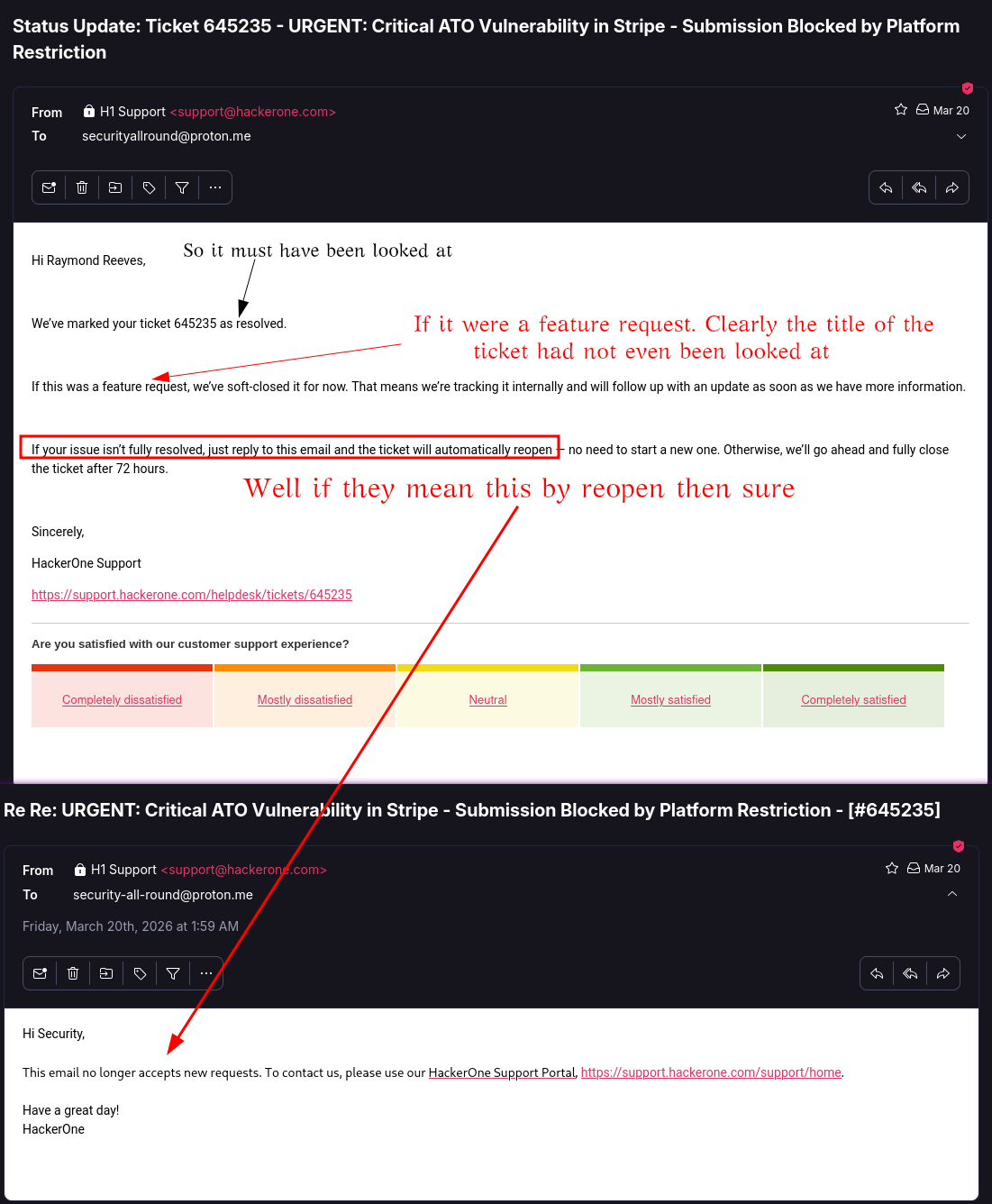 March 20 support ticket auto-closed as feature request