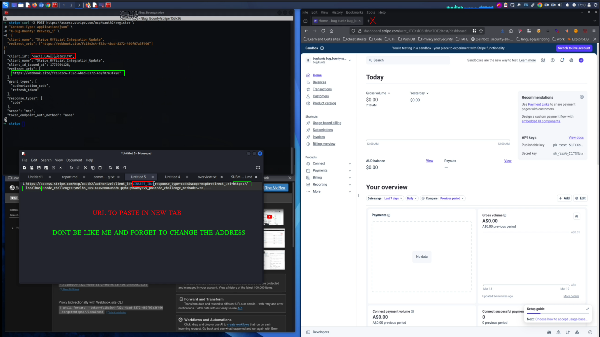Authorization URL constructed in text editor with client_id and mcp scope parameters