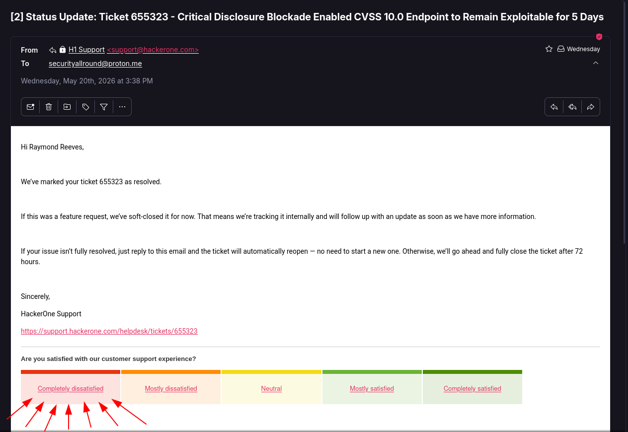 Support ticket marked resolved